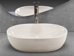 Lavoar pentru blat Rea Lisa ,Dimensiune 49cm, Culoare Ecru Shiny - Img 2