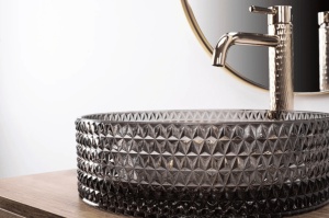Lavoar REA Cristal din sticla negru rotund, diametru 35.5 cm, montaj pe blat - Img 5