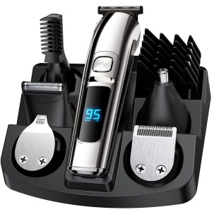 Masina de Tuns si Aparat de Ras, Profesional SeveShop - IPX7, 11 Piese, Trimmer, Tuns Par, Barba, Mustata, Nas, Ureche, Corp, Design Ergonomic, Lame din Otel Inoxidabil cu Auto-Ascutire, Reincarcabil cu USB, Display LED, Zgomot Redus, Negru Glossy