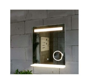 Oglinda LED 60x80cm, Cu polita si Sistem dezaburire+Oglinda cosmetica detasabila, Lumina reglabila, Bluetooth - Img 1