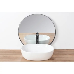 Pachet lavoar pe blat Rea Amelia alb 48 cm, baterie lavoar Ideal Standard Ceraline negru si ventil lavoar Click-Clack negru - Img 5