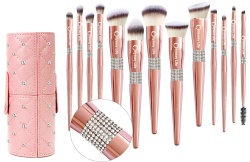 Set 14 pensule pentru machiaj ODISSEY LIFE®, suport pentru pensule, pensule premium profesional make-up, Luxury Crystal-Rose
