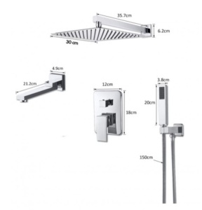 Set baterie crom PRO4 cu trei functii, pentru cada si dus , cu para patrata tip ploaie, baterie incastrata - Img 2