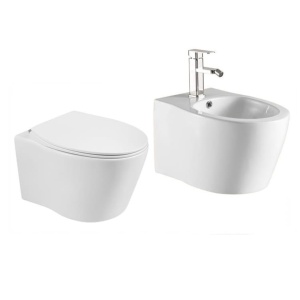 Set Bideu si Vas WC PRO ALBA, montaj suspendat, ceramica sanitara, Capac Soft-Close SLIM inclus