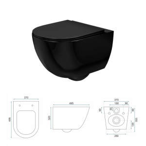 Set Bideu si Vas WC REA CARLO Mini Rimless, Suspendat, Ceramica Sanitara, 49 X 37 X 35.5 cm, Capac Soft-Close Inclus, Negru Lucios - Img 6
