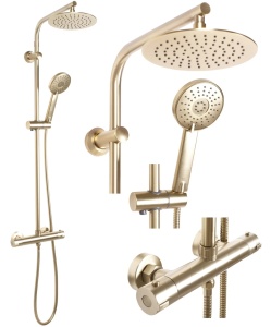Set de dus Rea Bliss cu doua functii, Cap Termostatic, Culoare Brush Gold