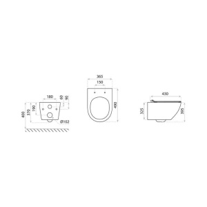 Set vas WC suspendat rimless cu capac soft close Spectrum Trendi auriu cu model floral - Img 3
