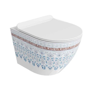 Set vas WC suspendat rimless cu capac soft close Spectrum Trendi Slim alb cu model traditional