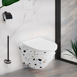 Set WC suspendat rimless cu capac inclus Spectrum Trendi Stone 35.5 x 51.5 cm alb mozaic - Img 2