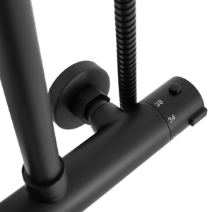 Sistem Complet De Dus Cu Termostat REA BLISS BLACK, Montaj Pe Perete, Para Rotunda Tip Ploaie 20 xX 20 Cm, 2 Functii , Finisaj Negru Mat - Img 2