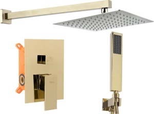 Sistem complet de dus REA FENIX GOLD, montaj incastrat in perete, ploaie de dus 25x25cm, finisaj Auriu