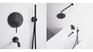 Sistem Complet De Dus REA LUNGO BOX, Montaj In Perete, Para Rotunda Tip Ploaie 25x25 Cm, 2 Functii De Curgere A Apei, Finisaj Negru Mat - Img 3