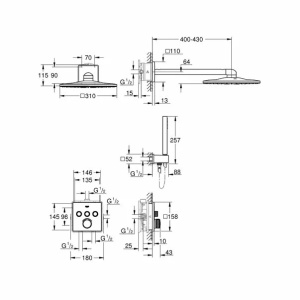 Sistem de dus Grohe SmartControl 3 iesiri incastrat patrat fara termostat - Img 3