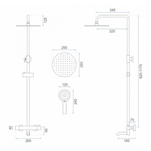 Sistem dus cu termostat REA ERA Lungo Black cu termostat, dus tip ploaie 25x25 cm, montaj pe perete, dus de mana, finisaj Negru Mat - Img 2