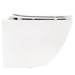 Vas WC REA CARLO FLAT MINI, Suspendat, Ceramica Sanitara, 49.5 x 37 x 35.5 cm, Scaun soft-close inclus, Alb - Img 3