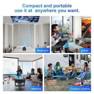 Videoproiector Inteligent Portabil, SeveShop® HM102, Full HD 1080p, Suport 4K, WiFi, Bluetooth, Android, iOS, Screen Mirroring, Autocorectie Keystone, Stand Reglabil 360°, Boxa 5W, Consum Redus, Design Compact, Negru - Img 5