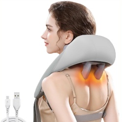 Aparat de Masaj Inteligent pentru Gat SeveShop, Caldura si Ameliorarea Durerii, Relaxare si Fizioterapie, 5D Deep Dual Mode, 4 Moduri de Masaj, Vibromasaj Eficient pentru Relaxarea Musculara, Activare Circulatie si Terapie Anti-Stress, Gri Platinat