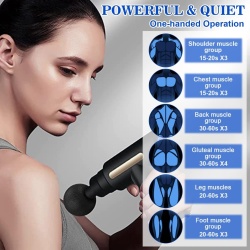 Aparat pentru Masaj Profesional Tip Pistol SeveShop, 4 Capete Interchangeabile, 6 Trepte de Viteza, Motor Silentios, 3200 Percutii, Baterie 1800mAh, Masaj Profund pentru Spate, Umeri, Picioare, Coapse, Abdomen, Design Ergonomic, Negru-Gri - Img 3