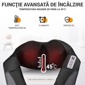 Aparat Profesional pentru Masaj SeveShop, Masaj Shiatsu 3D cu Functie de Caldura, 8 Noduri de Masaj Bidirectionale, Viteze Reglabile, Terapie cu Infrarosu, Design Ergonomic, Pentru Spate, Gat, Umeri, Corp, Negru Obsidian - Img 5
