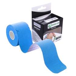Banda Kinesiologica, Kinesio Tape - Odyssey Life, pretaiata, impermeabila pentru ameliorarea durerii, rola cu 20 benzi de 25 cm lungime, culoare Baby Blue