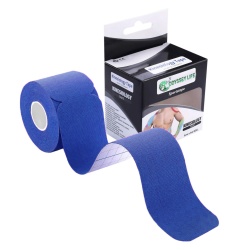 Banda Kinesiologica, Kinesio Tape - ODYSSEY LIFE, pretaiata, impermeabila pentru ameliorarea durerii, rola cu 20 benzi de 25 cm lungime, culoare Albastru