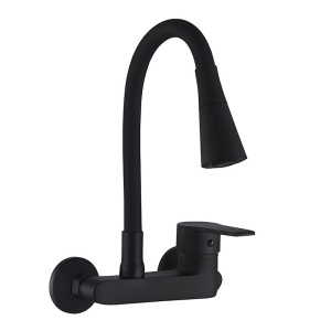 Baterie de bucatarie monocomanda cu montaj pe perete Harbor cu gat flexibil negru mat