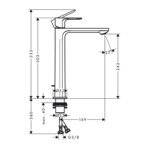 Baterie lavoar inalta Hansgrohe Rebris S 240 negru mat cu ventil Pop-Up - Img 2