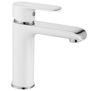 Baterie Lavoar REA BLOOM WHITE CHROM LOW, Montaj Pe Blat, Capat Fix, Inaltime 17 Cm, Finisaj Alb/Crom