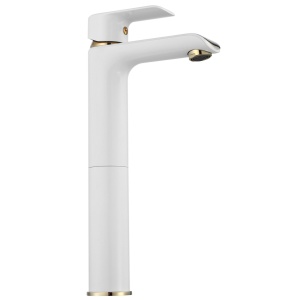 Baterie Lavoar REA BLOOM WHITE GOLD High, Montaj Pe Blat, Capat Fix, Inaltime 30 Cm, Finisaj Alb/Auriu - Img 4