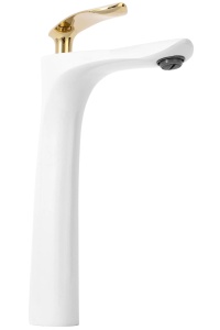 Baterie Lavoar REA ORBIT WHITE GOLD HIGH, Montaj Pe Blat, Capat Fix, Monocomanda, Inaltime 29 Cm, Alb/Auriu - Img 5