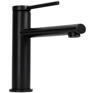 Baterie Lavoar REA OVAL BLACK LOW, Montaj Pe Blat, Capat Fix, Monocomanda, Inaltime 18 Cm, Culoare Negru, Finisaj Mat - Img 3