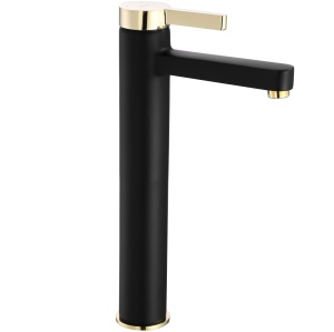 Baterie Lavoar REA POLO BLACK GOLD HIGH, Montaj Pe Blat, Capat Fix, Inaltime 28 Cm, Finisaj Negru Mat/Auriu - Img 1