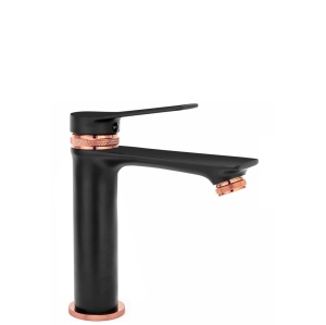 Baterie Lavoar REA VIRAL BLACK ROSE GOLD LOW, Montaj Pe Lavoar, Capat Fix, Monocomanda, Inaltime 18 Cm, Negru/Rose Gold - Img 1