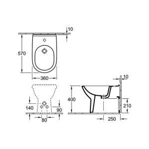 Bideu pe pardoseala Villeroy&Boch O.Novo Back-to-Wall alb - Img 2