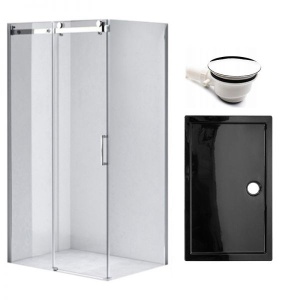 Cabina de dus Dreptunghiulara KZ203A, Dimensiune 100x80cm, Culoare Crom+Cadita de dus ST03A neagra
