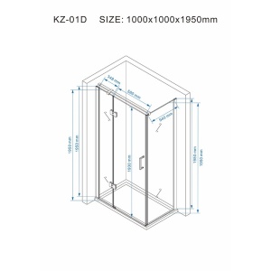 Cabina de dus KZ01D Patrata, Dimensiune 100x100cm, Design Modern, Culoare Negru - Img 4