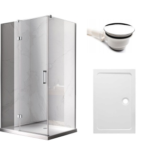 Cabina de dus KZ02D Dreptunghiulara 120x80cm, Crom+Cadita de dus ST03C, Culoare Alb