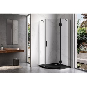 Cabina de dus KZ10A Pentagonala 80x80cm, Culoare Negru + Cadita de Dus , Culoare Negru - Img 4