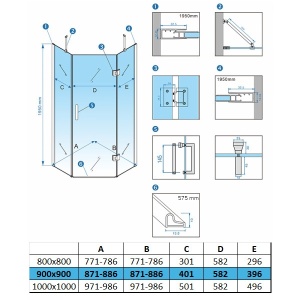 Cabina de dus KZ10B pentagonala, Dimensiune 90x90cm, Culoare Auriu Periat - Img 4