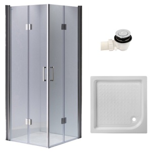 Cabina de dus KZ1290B patrata 90x90cm, Crom+Cadita de dus SXL02B, Culoare Alb