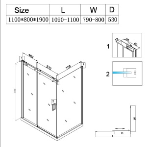 Cabina de dus KZ203B, Dimensiune 110x80cm, Usi glisante, Culoare Alb - Img 4