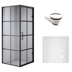 Cabina de dus Patrata BS10A cu Cadita de dus , Design Modern 80x80cm, Culoare Negru