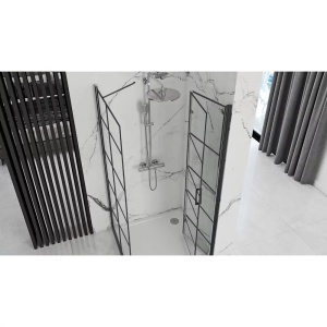Cabina de dus patrata cu Usa Pliabila Rea Molier 90x80,Negru - Img 2