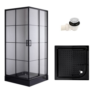 Cabina de dus patrata din sticla securizata cu cadita de dus antialunecare BL32B-SXL02B 90 x 90 cm