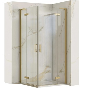 Cabina de dus Rea Hugo cu 2 usi batante 80x90 cm, Auriu periat