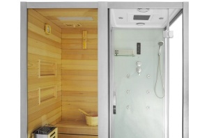 Cabina multifunctionala sauna uscata, sauna cu aburi si cabina de dus, montaj stanga alba 180 x 110 x 223 cm - Img 3
