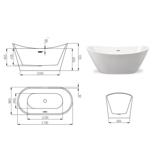 Cada De Baie PRO OLSENA 170, Free-Standing, Design Modern, Alba - Img 6