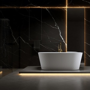 Cada de baie suport CARLO 517C, Dimensiune 160x75cm, Culoare Alb, Deversor Auriu - Img 5