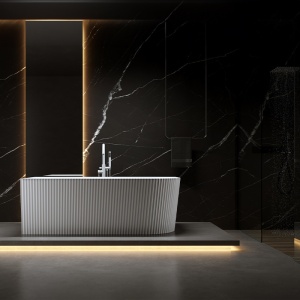 Cada de baie suport Rio 504A, Dimensiune 140x75cm/Stanga, Culoare Alb, Deversor Negru - Img 4