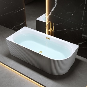Cada de baie suport RIO 504D, Dimensiune 170x75cm/Stanga, Culoare Alb, Deversor Auriu Periat - Img 2